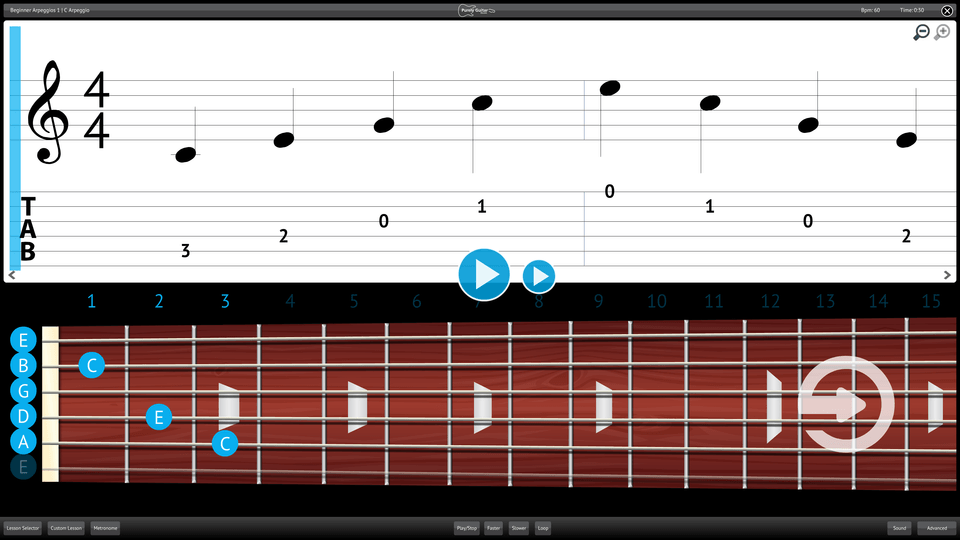 Purely Electric Guitar Screenshot Lesson Selector
